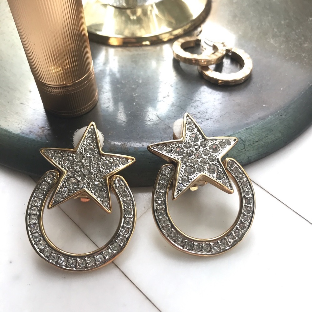 VTG star rhinestone clip on earrings